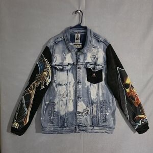 Industrial Indigo Mens Grim Reaper Premium Denim Jacket Size XXL